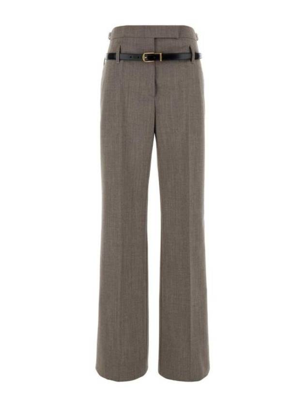 프라다 테크니컬 벨트 울 스트레이트 팬츠 그레이