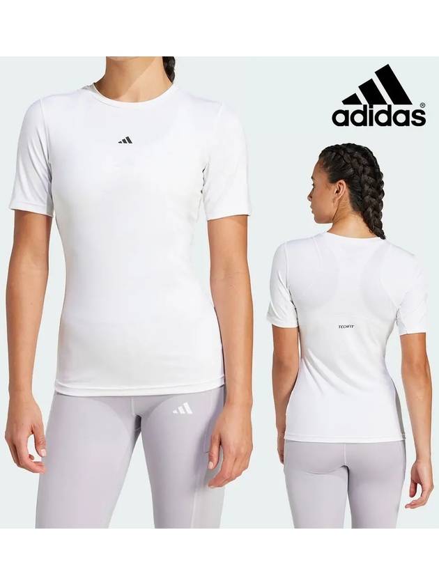 아디다스 반팔 여성 훈련 운동 테크핏 탑 티셔츠 화이트