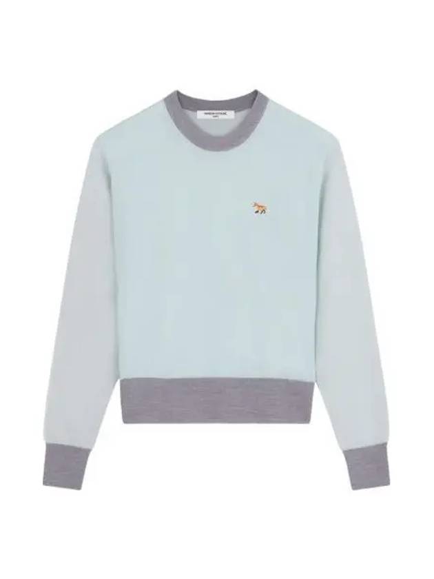 W 메종 키츠네 베이비 폭스 패치 컬러 블록 점퍼 페퍼민트 W Maison Kitsune Baby Fox Patch Color Block Jumper Peppermint
