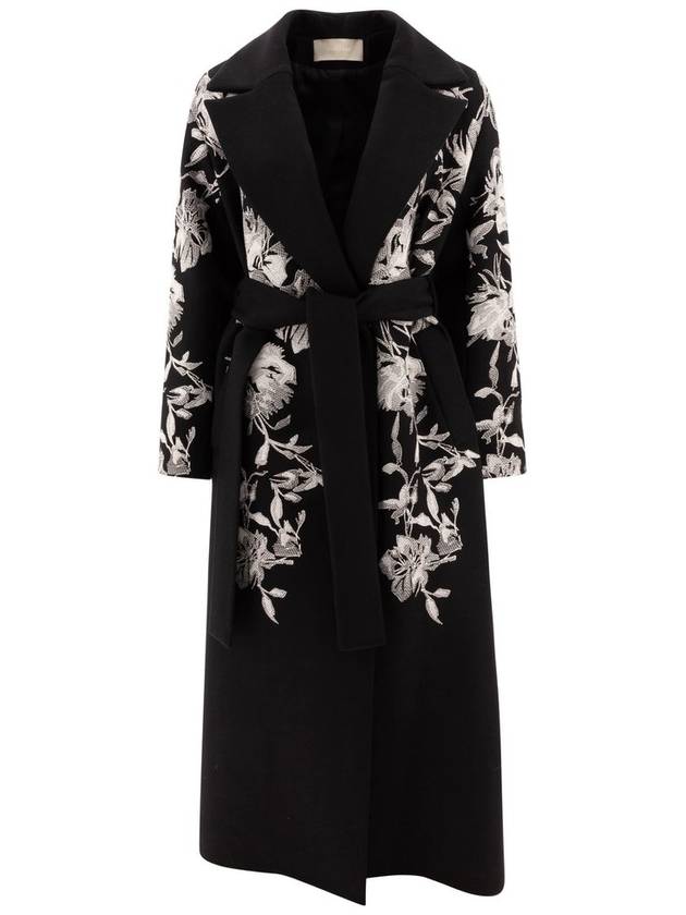 엘리 사브 플로럴 자수 벨티드 코트