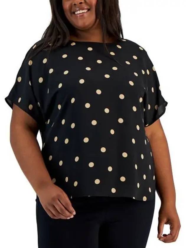 우먼 앤클라인 플러스 프린티드 Bateau Neck 숏슬리브 반팔 블라우스 앤 블랙latte 5370932