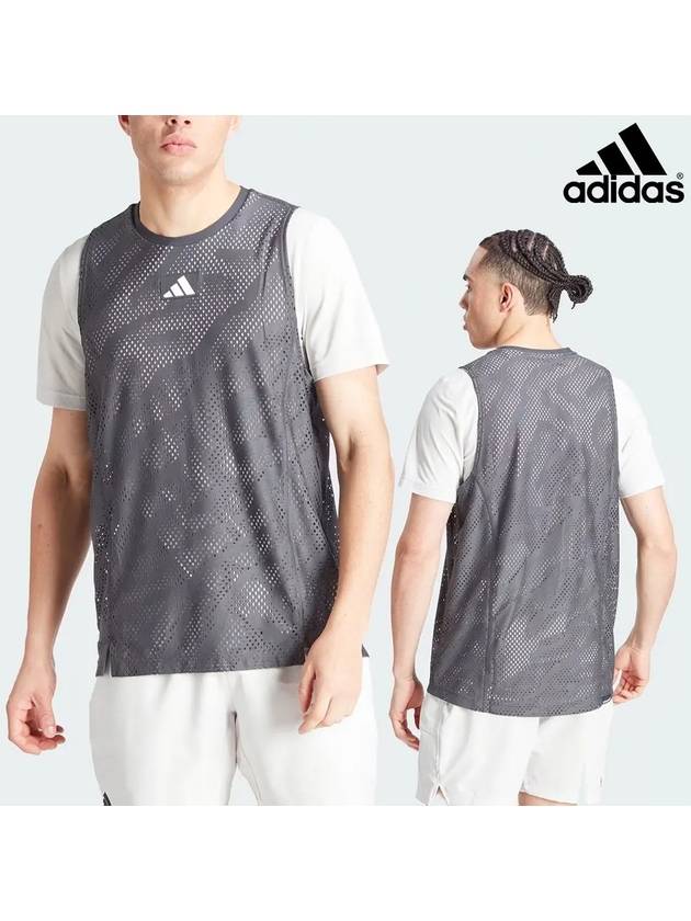 아디다스 테니스 프로 레이어링 탑 반팔티셔츠 카본 그레이원