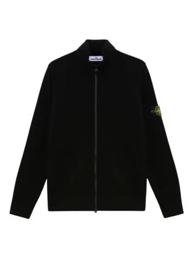 스톤 아일랜드 503A1 스트레치 RWS 울 니트 가디건 위드 투웨이 지퍼 블랙 24FW Stone Island 503A1 Stretch RWS Wool Knit Cardigan with Two Way Zipper Black 24FW