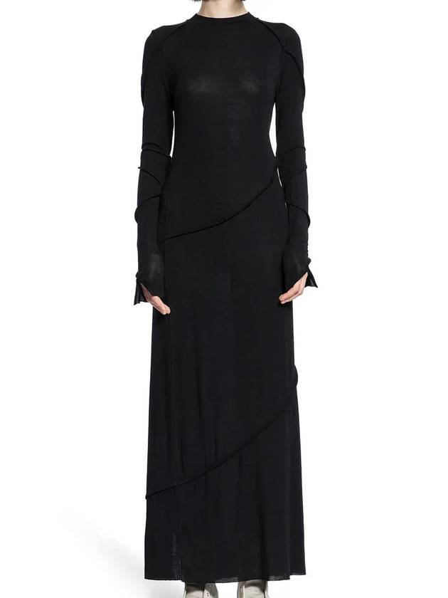 톰 크롬 솔기 디테일 롱슬리브 맥시 드레스 WD24_BLACK