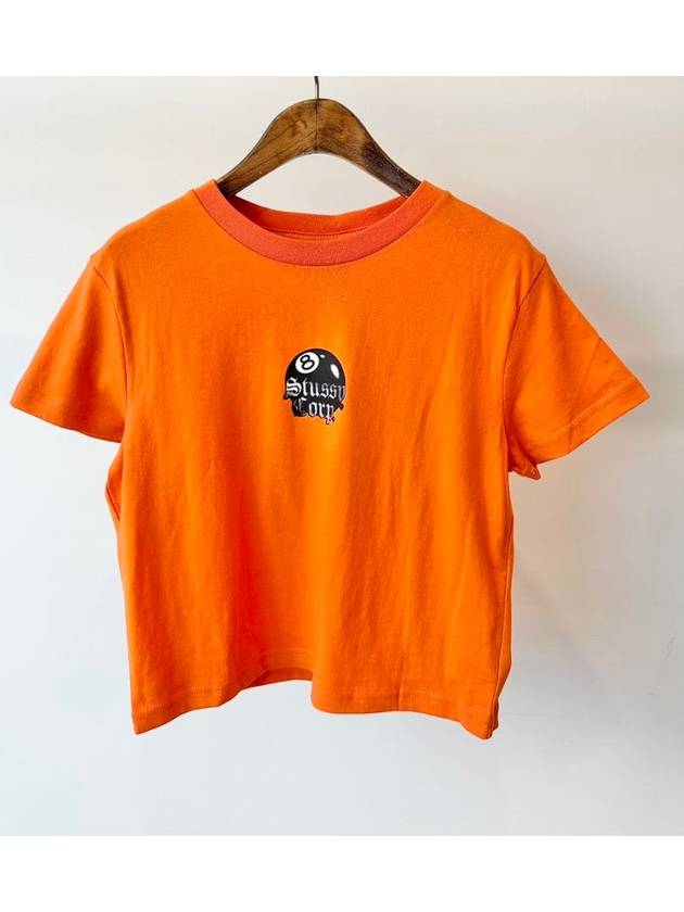 스투시 AU 호주 8 BALL CORP 슬림 크롭 티셔츠 ST1M0301 코랄 오렌지 WOMENS AU10 M 12 L