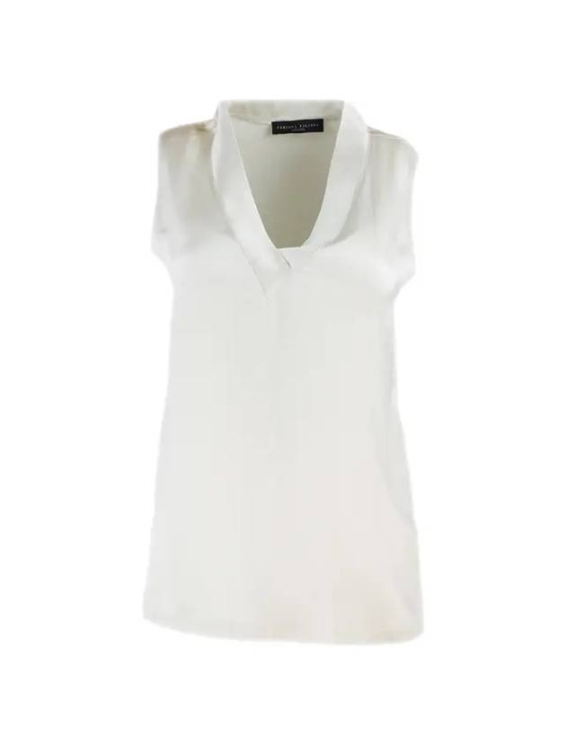 파비아나 필리피 여성 브이넥 민소매 슬리브리스 블라우스 화이트