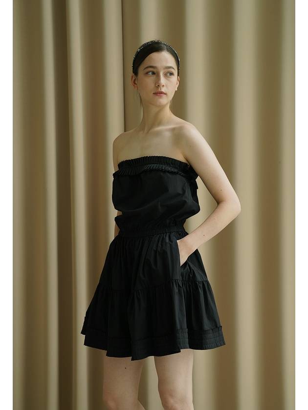 레터스 오프숄더 플리츠 숏원피스 블랙