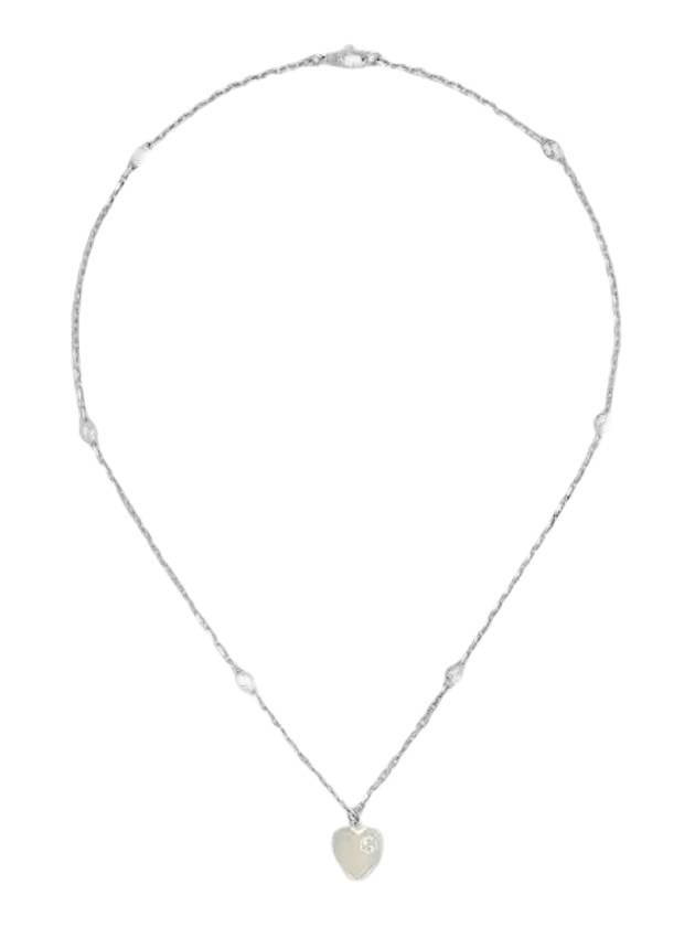 구찌 인터로킹 G 하트 펜던트 체인 목걸이 실버