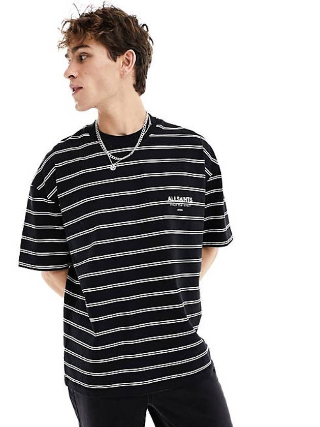 블랙 스트라이프 AllSaints Underground 오버사이즈 티셔츠 AllSaints Underground oversized t shirt in black stripe