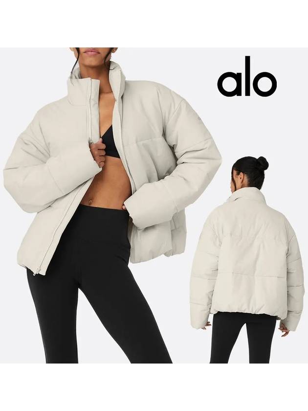 alo 알로요가 패딩 스트리트 워븐 탑 후드 자켓 아이보리