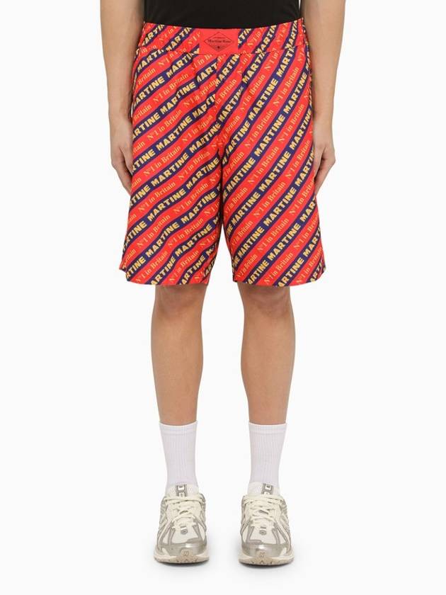 Red Bermuda Shorts With Logo Print