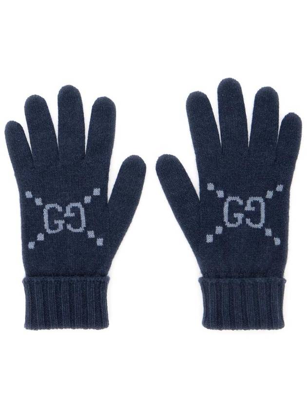GUCCI Blue Gloves with GG Logo Detail on the Front in Cashmere Woman 8131364GABX4169
