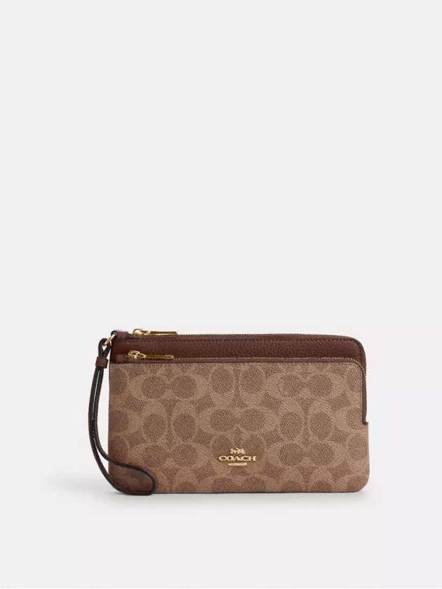 코치 더블 지퍼 월렛 시그니처 캔버스 장지갑 Gold Tan Brown