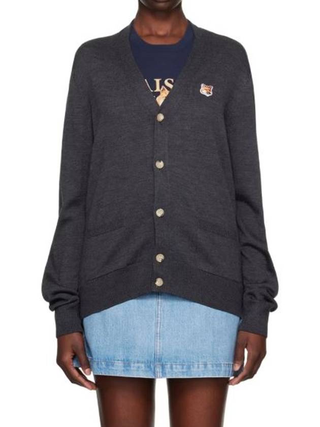 메종키츠네 폭스헤드 패치 가디건 니트 울 앤트러사이트 멜란지 그레이 여성