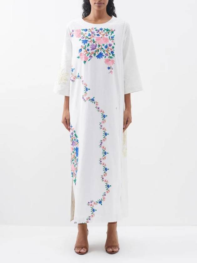 BY WALID 여성 Floral embroidered vintage linen dress White