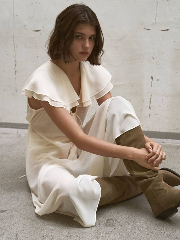 시그레이트 여성 롱 원피스 SHEER RUFFLE DRESS_2color IVORY