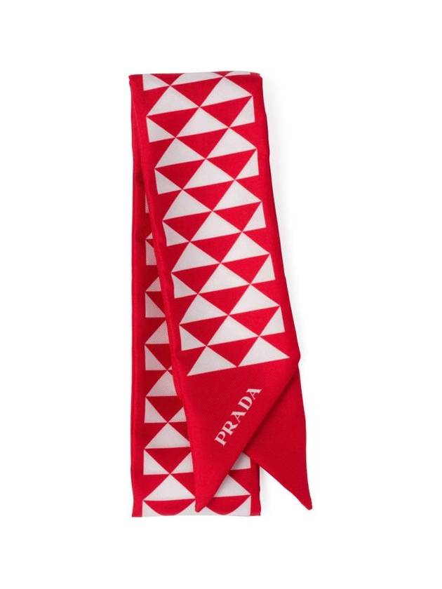 프라다 프린트 실크 트윌 스카프 레드 화이트