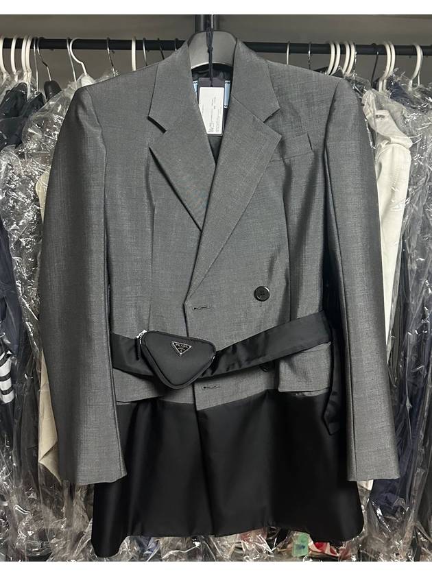 프라다 더블 브레스티드 벨트 트리코틴 자켓 36
