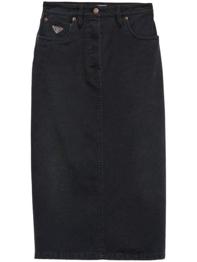 프라다 데님 미디 H라인 스커트 블랙