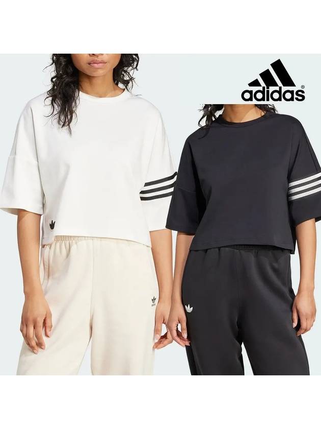 아디다스 반팔 여성 뉴클래식 3줄 탑 티셔츠 블랙 클라우드화이트