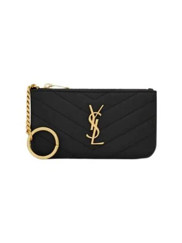 생로랑 카산드라 마틀라세 키 파우치 스무스 레더 블랙 Saint Laurent Cassandre Matelasse Key Pouch in Smooth Leather Black