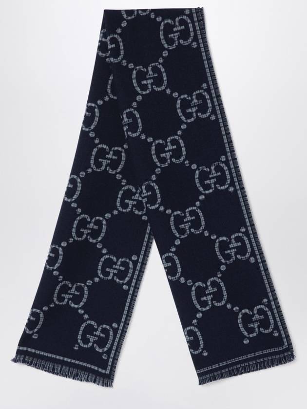 GUCCI Grey/blue checked GG wool scarf