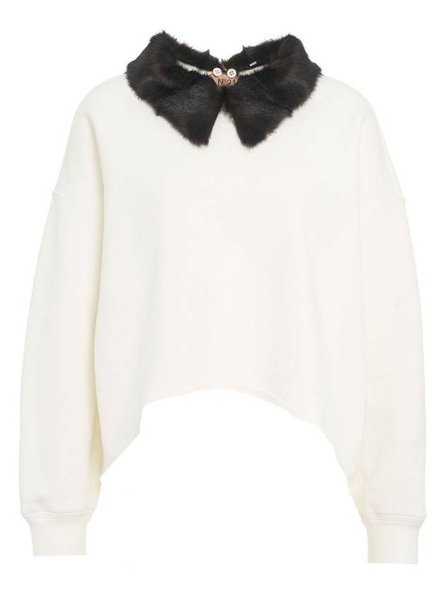 N°21 인조 모피 트림 크롭 스웨트셔츠