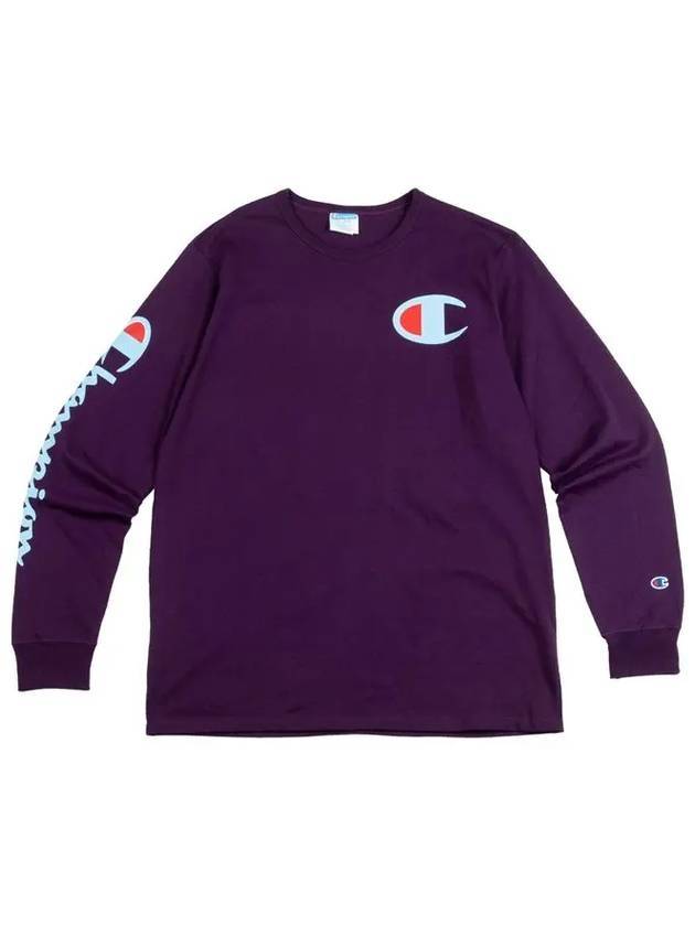 챔피온 헤리티지 C 빅로고 그래픽 긴팔 티셔츠 퍼플