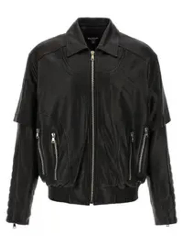 발망 칼라 레더 자켓 블랙