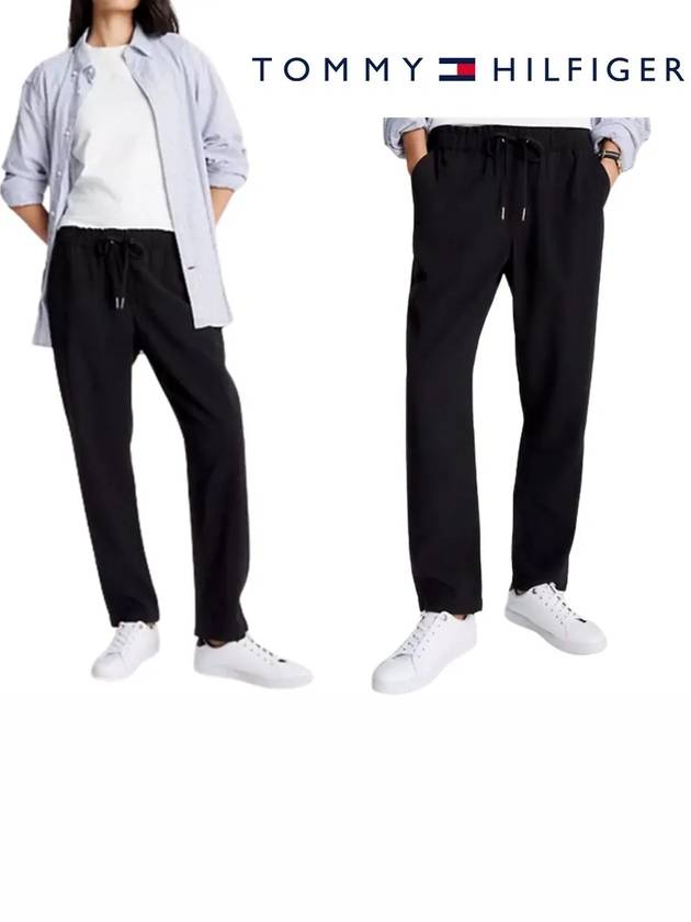타미힐피거 여성 테이퍼드 비스코스 조임끈 팬츠 바지 블랙