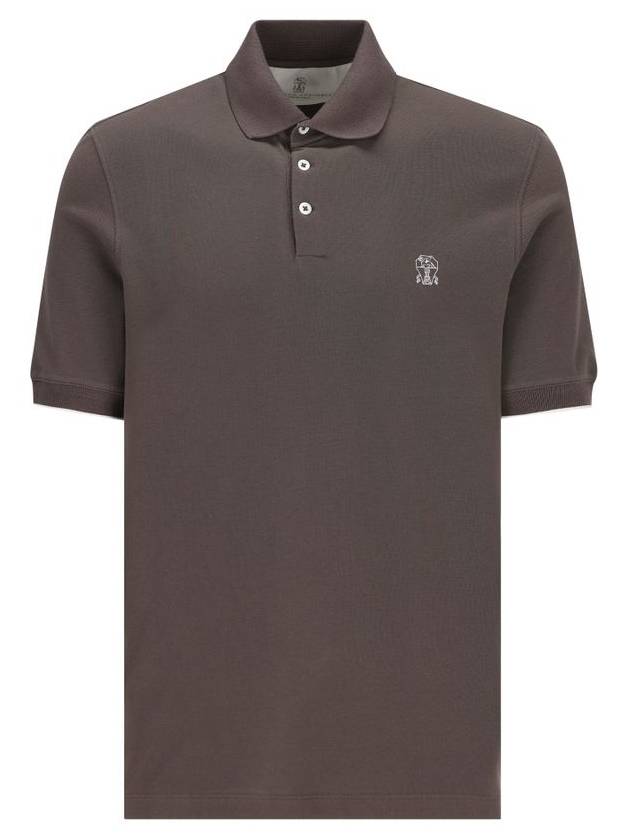 브루넬로 쿠치넬리 로고 반팔 PK셔츠 브라운