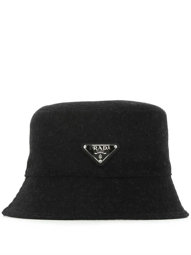 프라다 울 삼각 로고 버킷햇 블랙