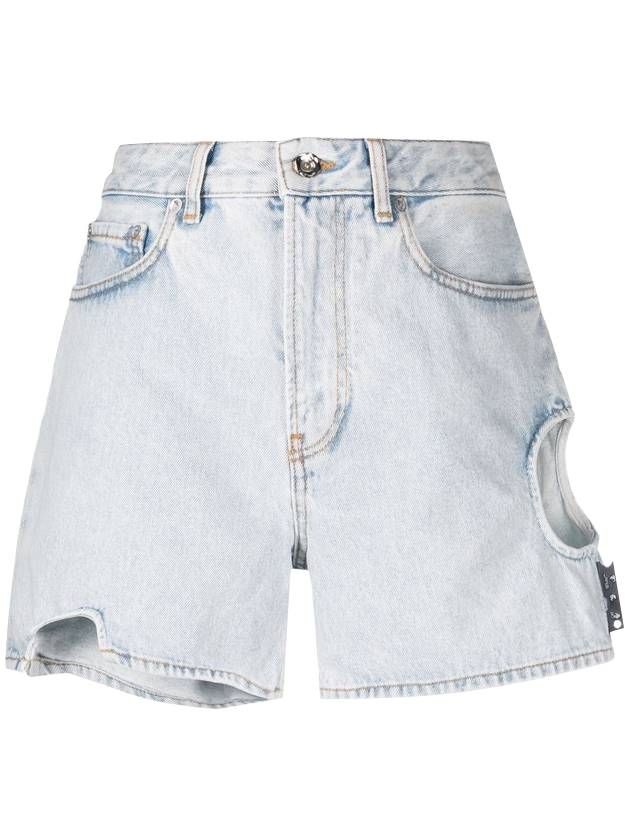 오프화이트 여성 메테오 컷 아웃 로고 패치 데님 쇼츠 블루