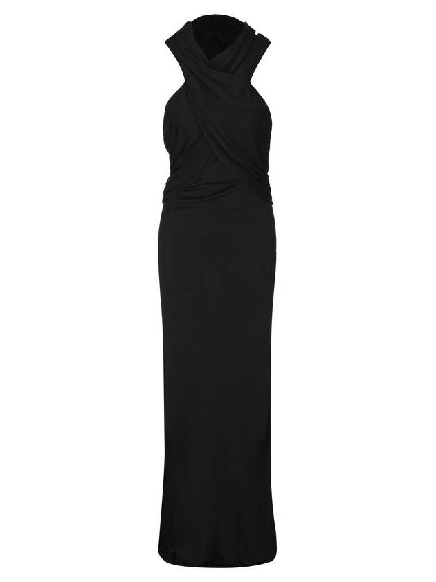 Saint Laurent 오픈백 드레이프 후드 드레스