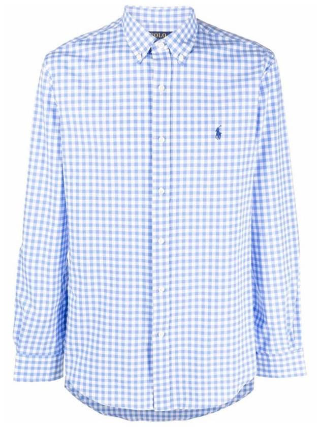 폴로 랄프로렌 포니 로고 자수 깅엄 긴팔 셔츠 라이트 블루