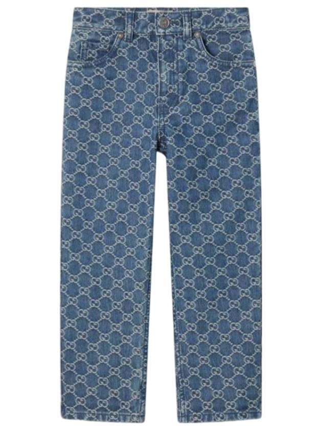 구찌 키즈 GG 데님 자카드 팬츠 블루