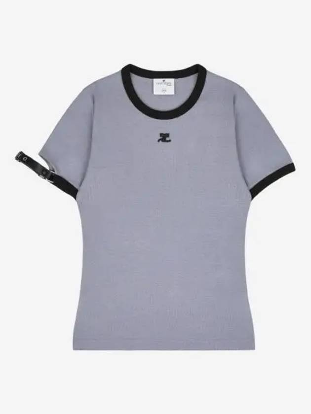 W 꾸레쥬 버클 콘트라스트 티셔츠 스모크 그레이 블랙 W Courreges Buckle Contrast T Shirt Smoke Grey Black