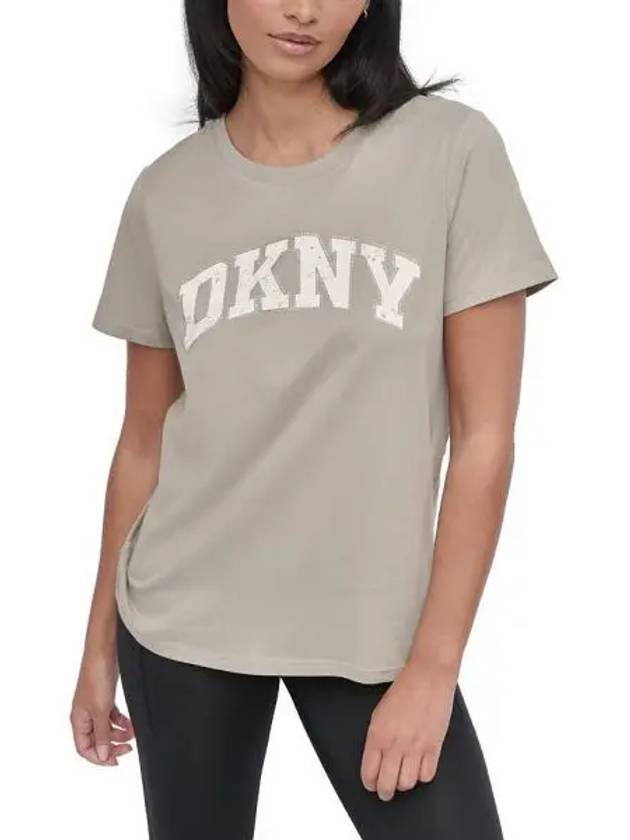 우먼 DKNY 디케이앤와이 액티브 Rhinestone Logo 디스트레스드 크루넥 코튼 티셔츠 빈티지 Khaki eggnog 10349504