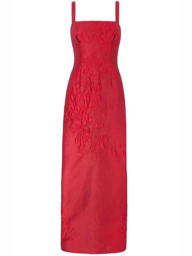 MICHELINE DRESS IN RED GRAPHIC ROSE JACQUARD