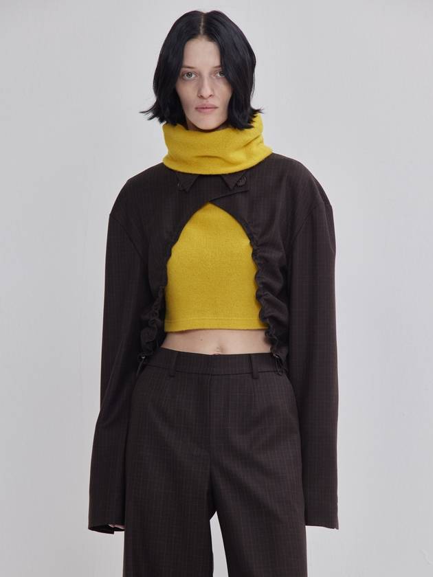 라이 LIE 라이 시그니쳐 뒤판 주름 디테일 볼레로 자켓 브라운