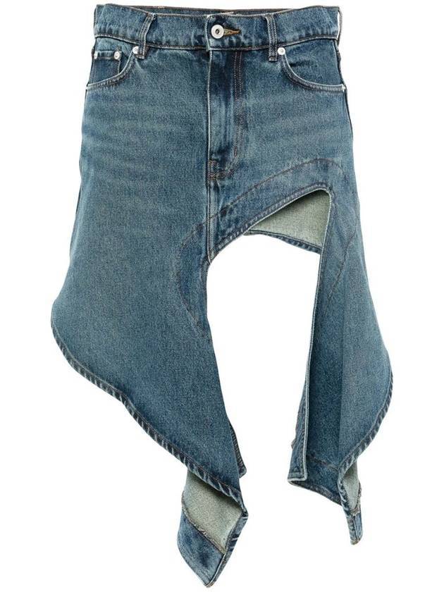 와이프로젝트 컷 아웃 데님 미니 언발란스 스커트 빈티지 블루