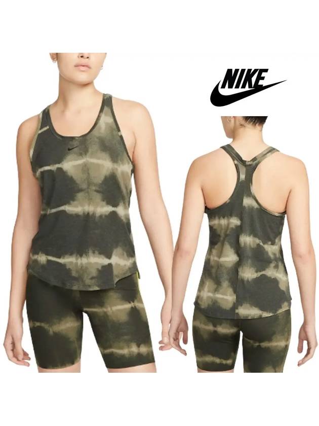 나이키 여성 원 럭스 얼룩 요가 헬스 러닝 탑 나시 티셔츠 카키