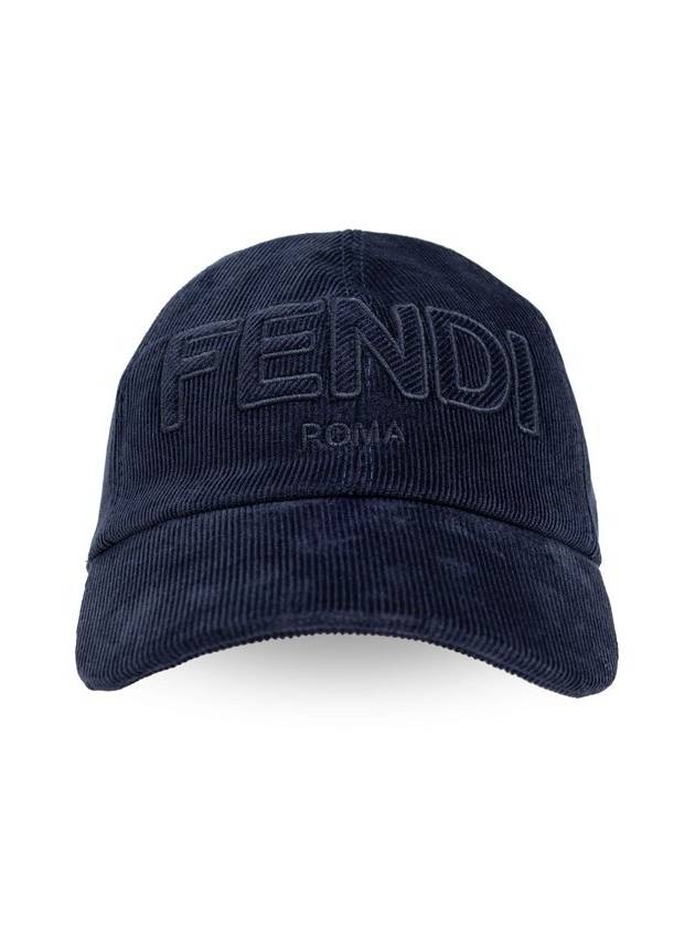 펜디 자수 로고 코듀로이 볼캡 블루