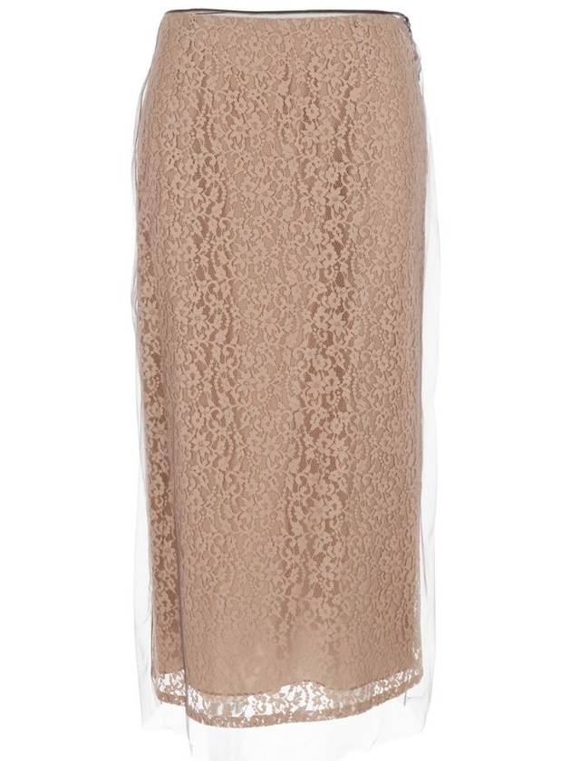 FENDI 레이스 여성 올오버 플로럴 자수 베이지 튜브 스커트 FQ7641AUP7F1T47