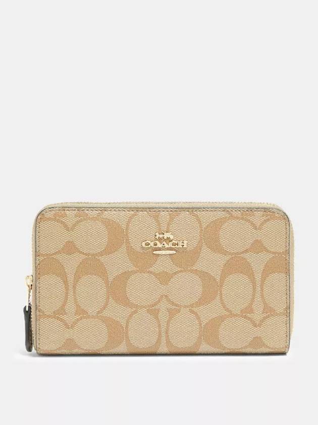 코치 미디엄 아이디 지퍼 월렛 시그니처 캔버스 중지갑 Gold Light Khaki Chalk