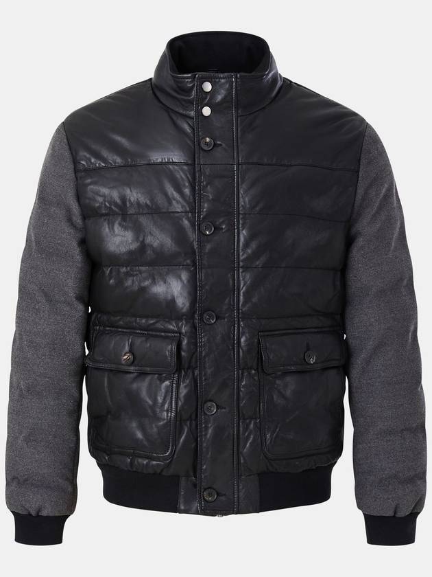 IKALOOK 남성 소매 배색 양가죽 패딩 점퍼 BLJP124