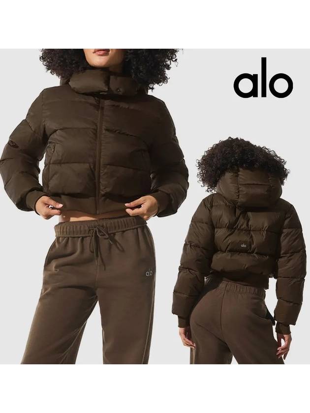 alo 알로요가 패딩 폭시 퍼퍼 탑 후드 자켓 브라운