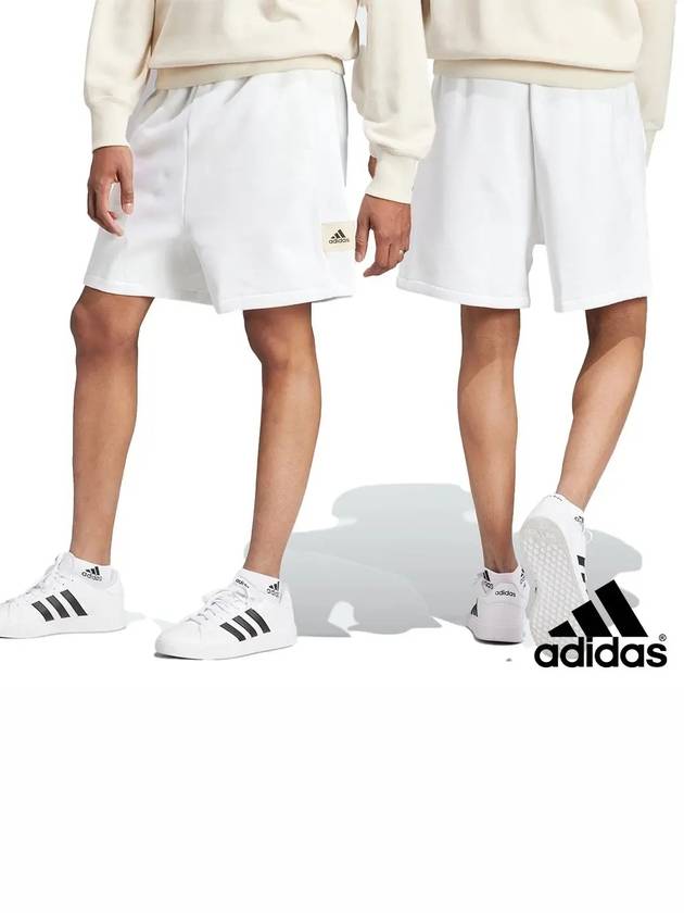 아디다스 로고 패치 라운지 플리스 쇼츠 반바지 화이트