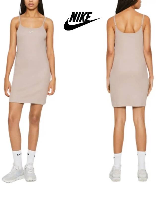 나이키 스우시 리브 끈 나시 드레스 원피스 베이비핑크 베이직 오버핏 미니원피스