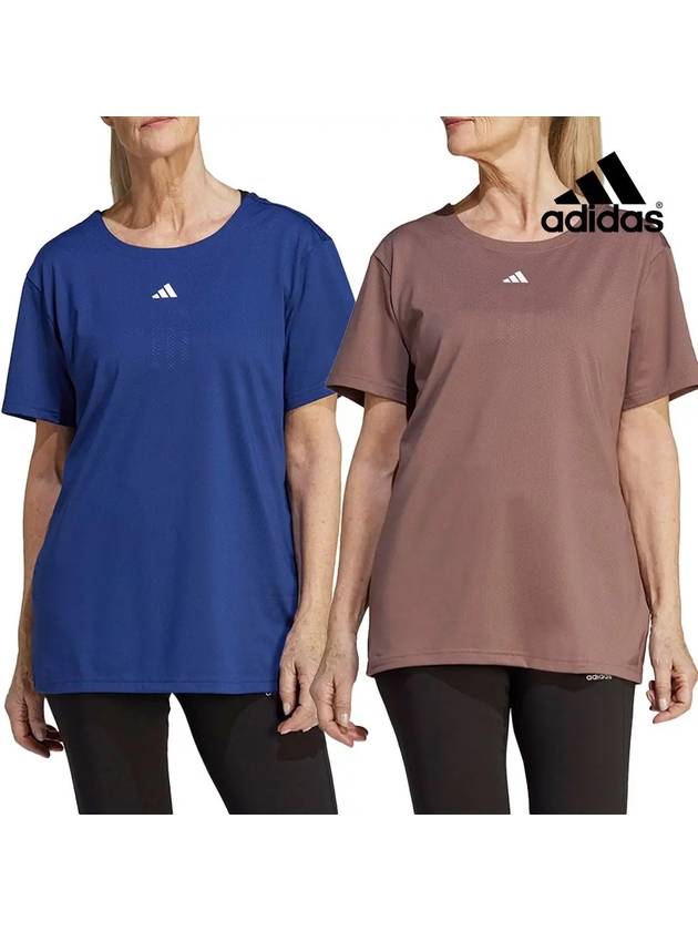 아디다스 여성 트레이닝 운동 루즈 탑 반팔티셔츠 블루 브라운